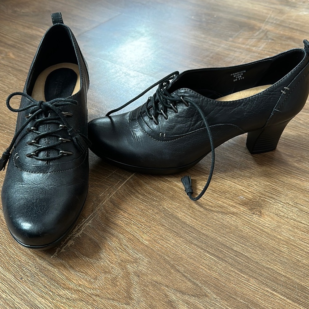 Black Heeled Leather Tie Work Shoe